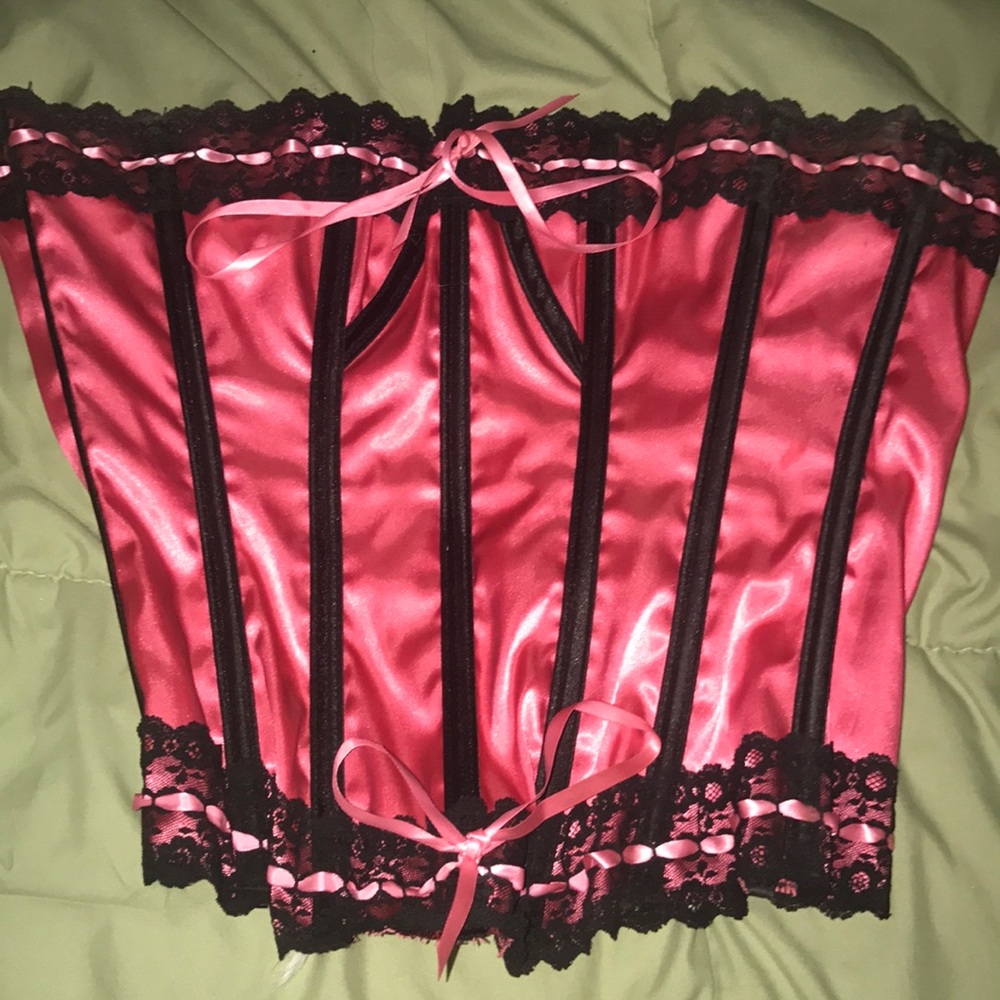 Pink and black lace corset